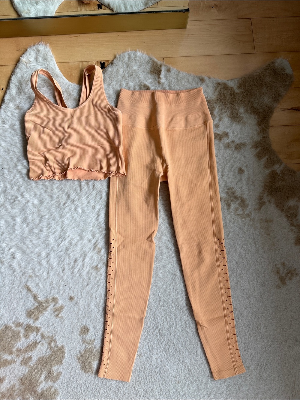Free People Peach Ribbed Leggings & Crop Tank Set M/L top